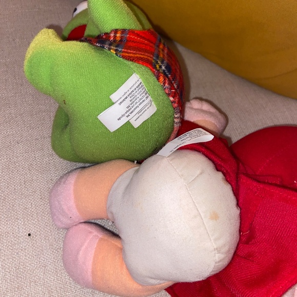 1980's Baby Kermit and Baby Miss Piggy Stuffed Christmas Muppet Plushies - Picture 2 of 4